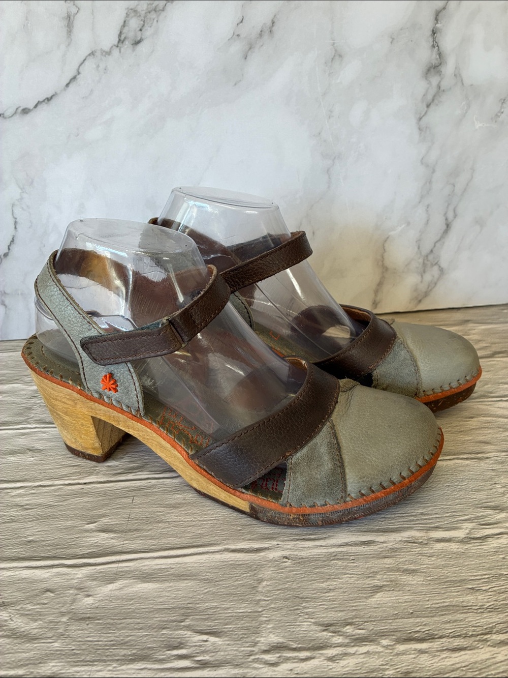 The Art Company Leather Amsterdam Wooden Heeled Sandals